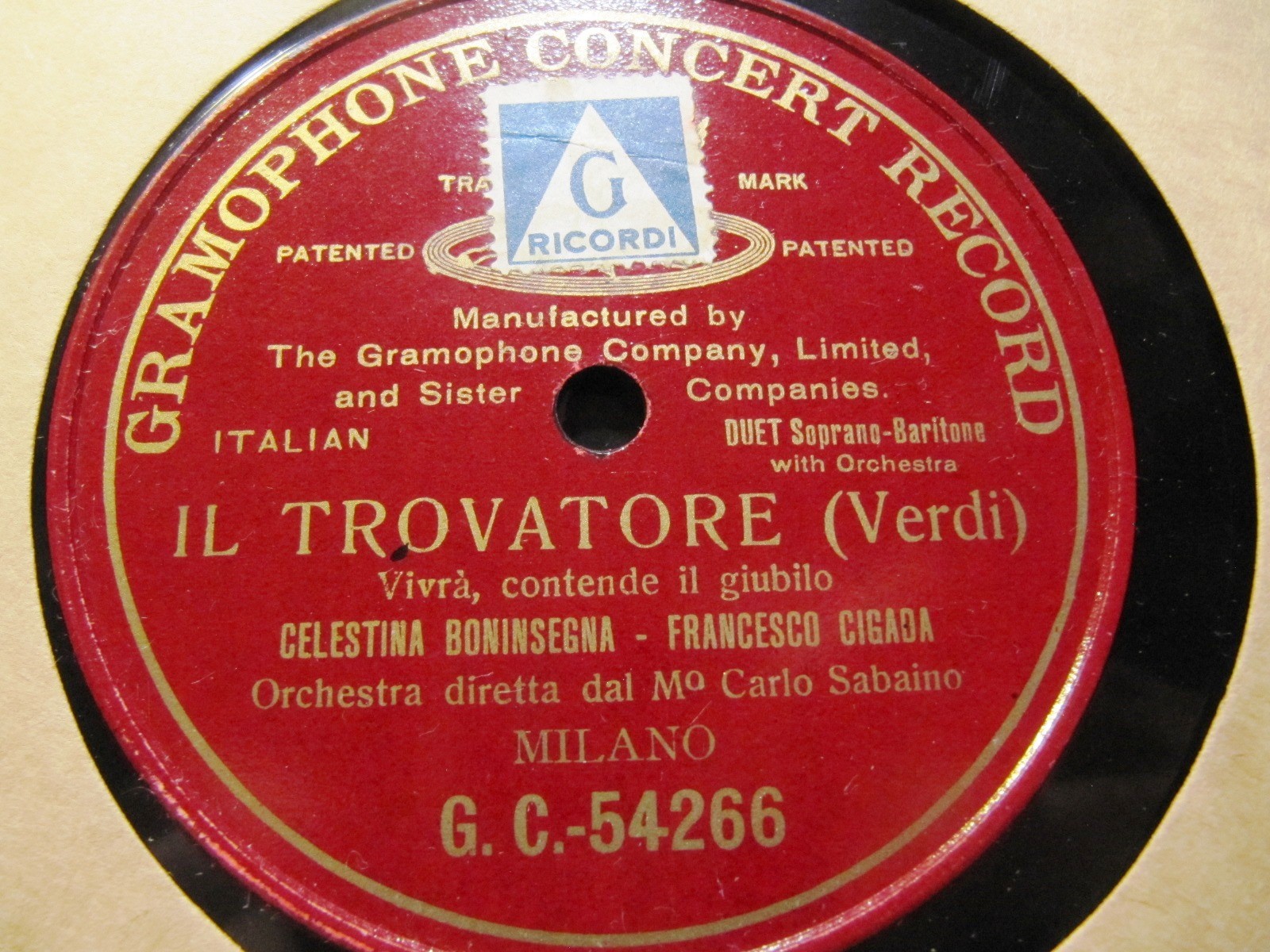 1906 CELESTINA BONINSEGNA Milan G&T Cigada Trovatore Vivra contend Sabajno 54266