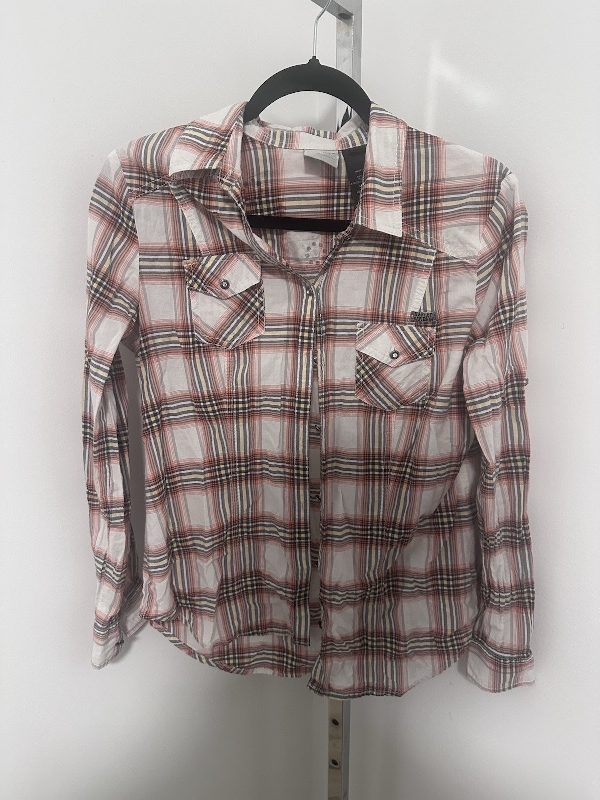 Harley-Davidson Women's Genuine Motorclothes Plaid Shirt Sz M rhinestone buttons
