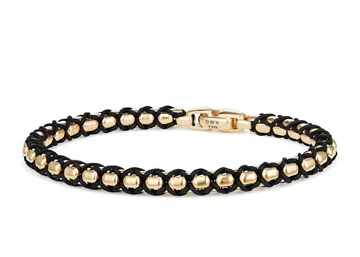 DAVID YURMAN 18K GOLD BOX CHAIN BLACK NYLON BRACELET