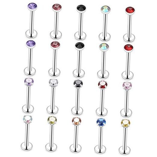  20PCS 16G 8mm Stainless Steel Labret Monroe Lip A:20PCS - 2mm Mix Color CZ