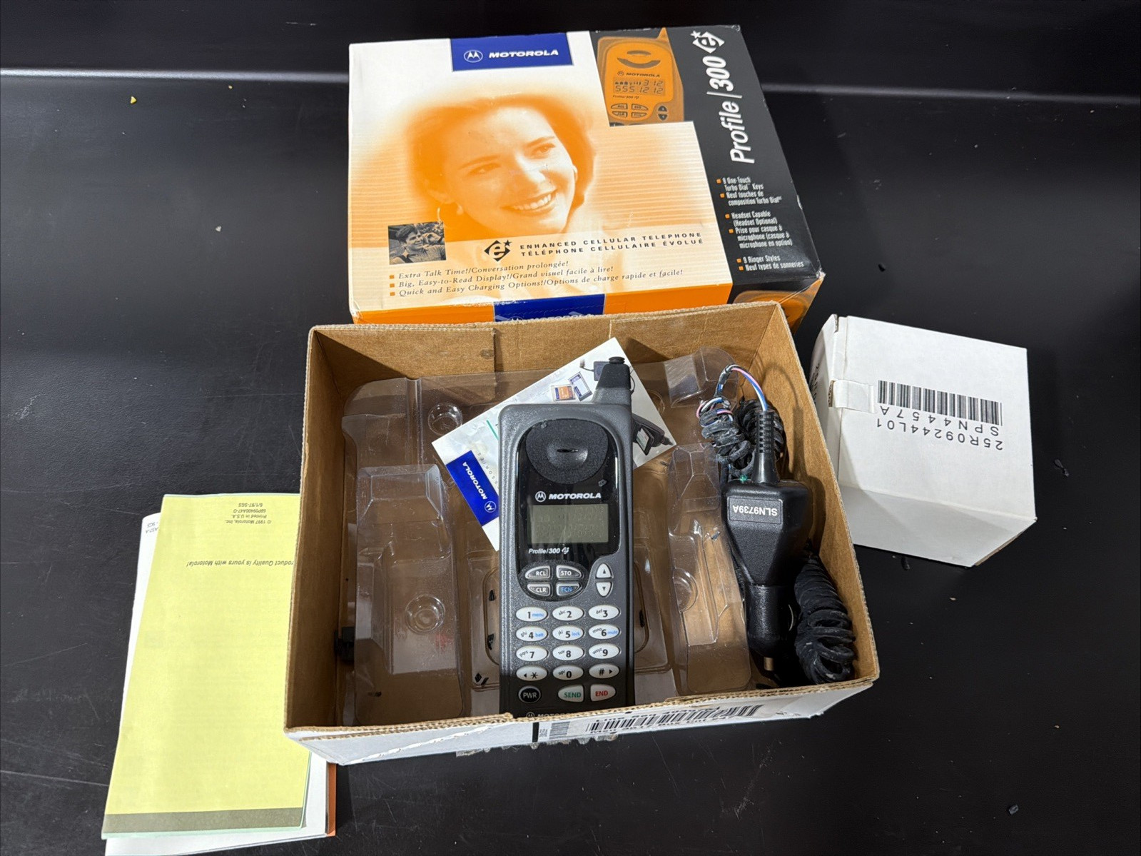 Vintage Motorola Profile 300 Cell Phone Manuals Charger 90s Tech Powers On Works