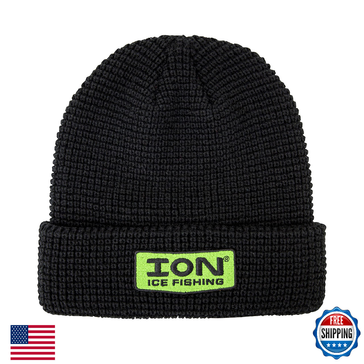 Ion Unisex Waffle Knit Hat - Black/Green, One Size - Warm & Comfortable