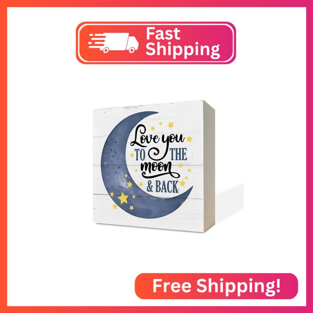 Inspirational Wooden Nursery Decor - Star Moon Signs for Kids Room & Family Love