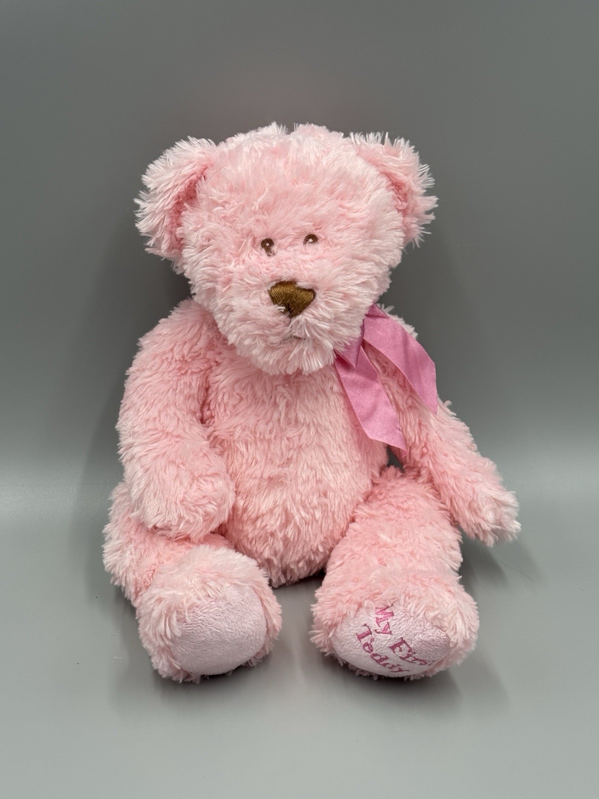 Baby Ganz My First Teddy Pink Bear Plush 12” Stuffed Animal W/ Ribbon Bow