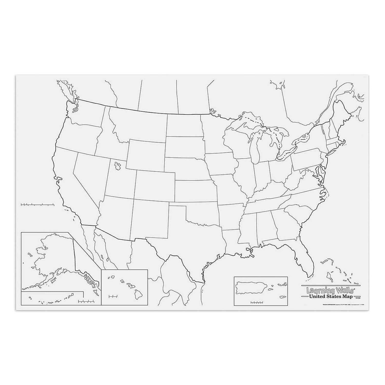 Pacon PAC78760 US Giant Map, 48"x72", Black/White, Kids Learning Activity