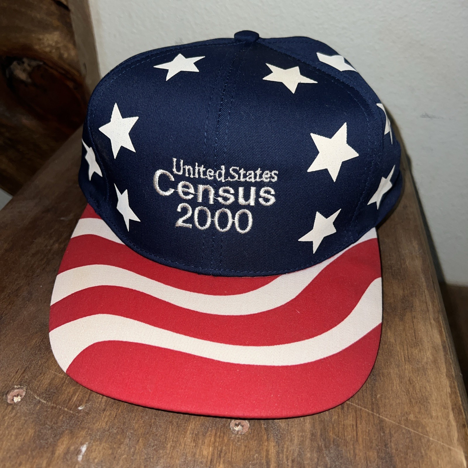 2000 American Flag US Census SnapBack Hat One Size Fits Most.