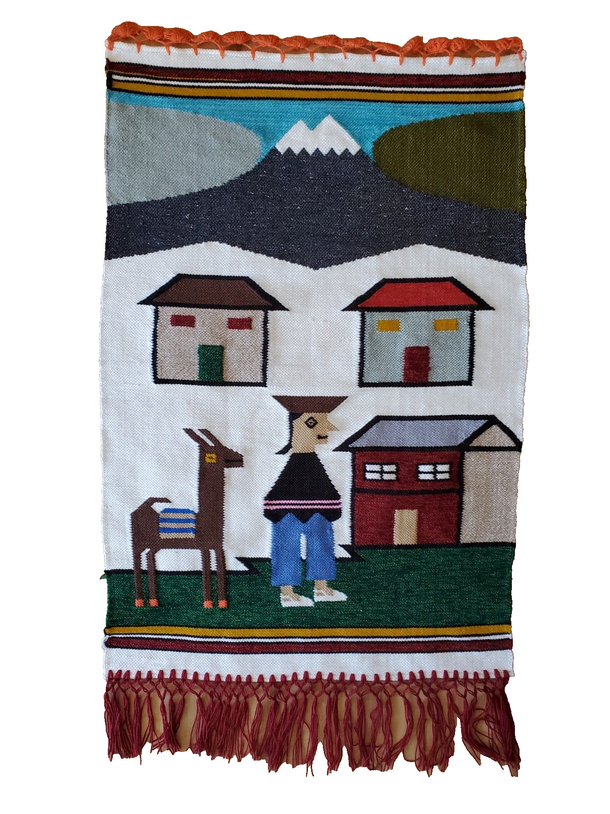 Wall hanging Ecuador South America Folk art Tapestry peru alpaca llama Vtg decor