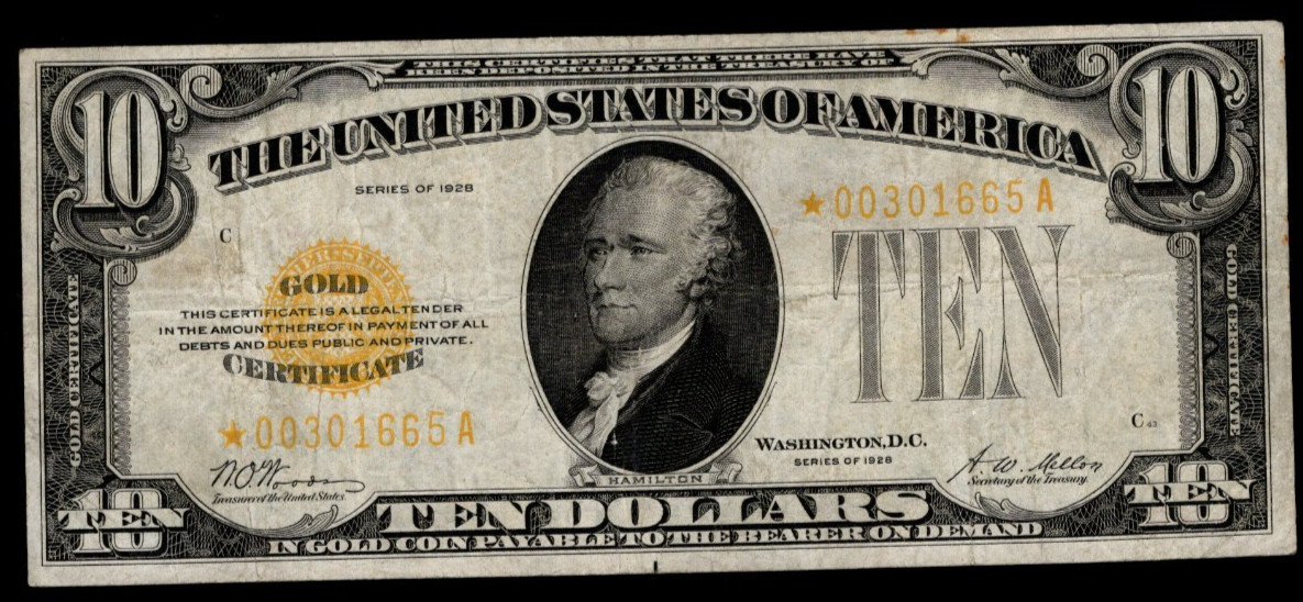 Ten Dollar Gold Certificate Star Note FR 2400* $10 1928