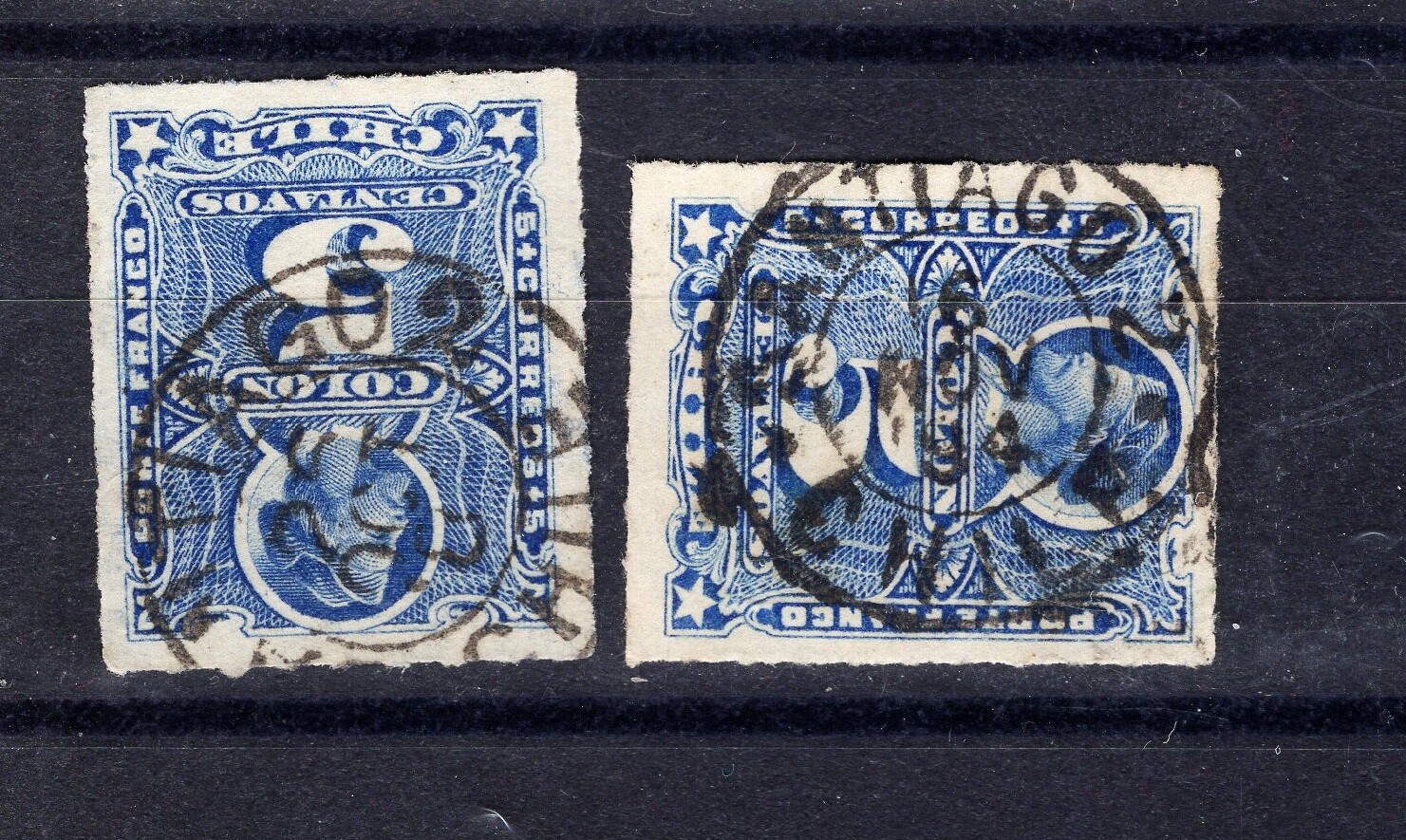 CHILE scarce postmark "SANTIAGO 2" two types