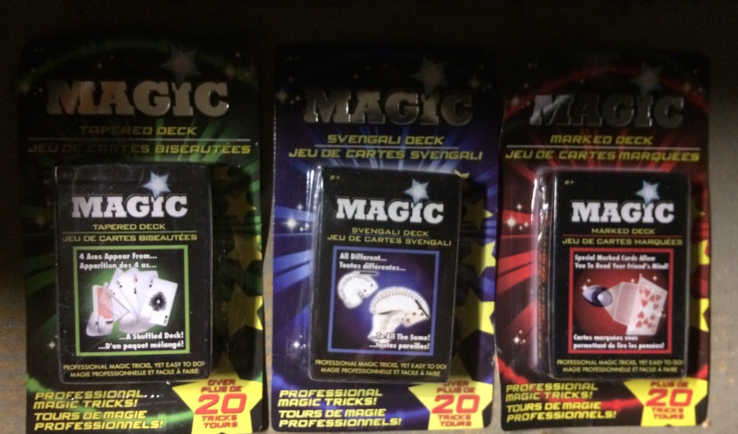 Lot Of 3 Sets Magic Playing Cards Tricks: Tapered Svengali & Marked Deck