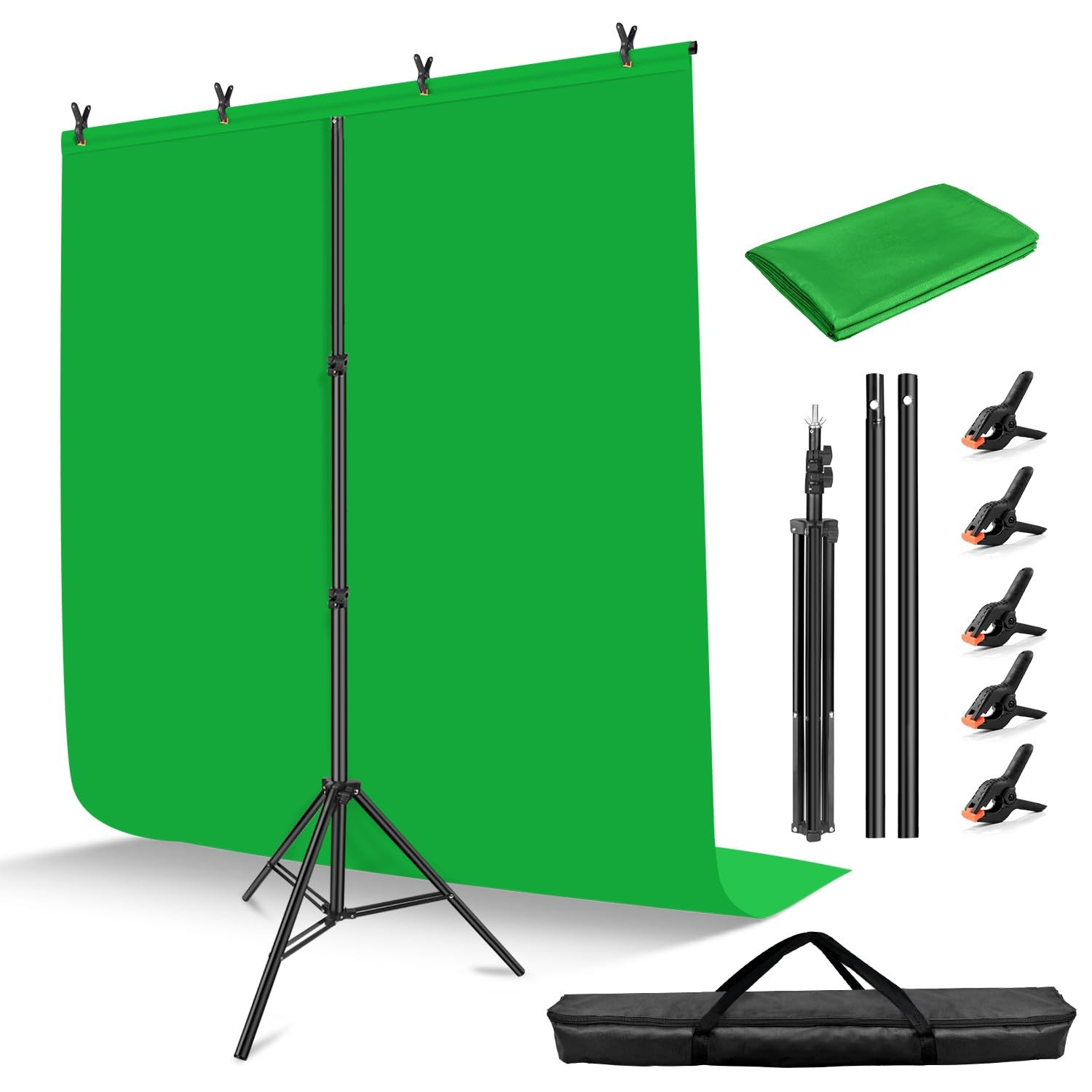 7x5 ft(HxW) Green Screen Stand Kit, 6.5x5 ft Green Screen Backdrop with Stand...