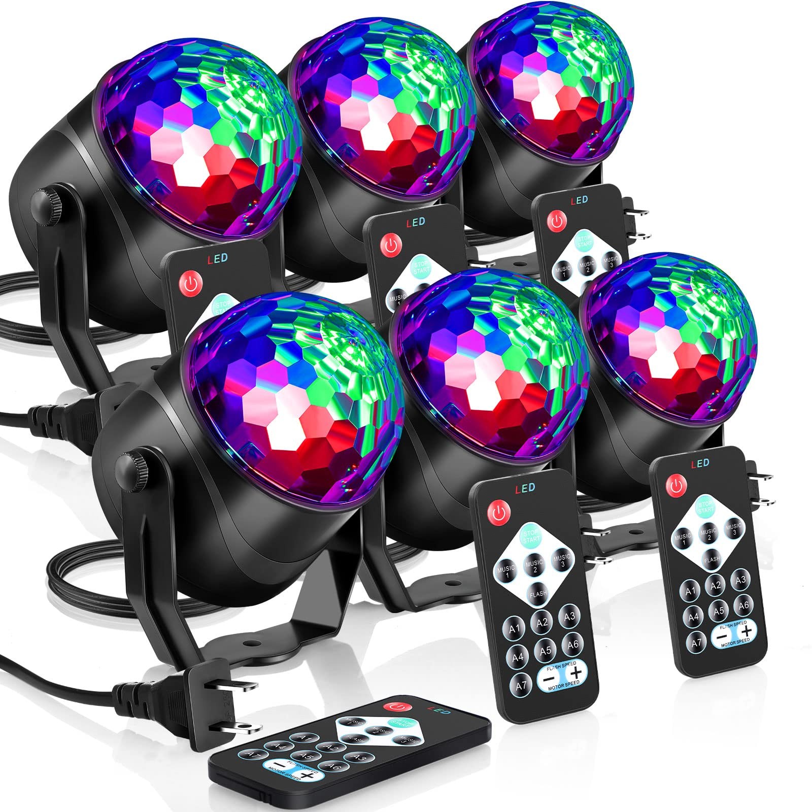 6 Pack Disco Ball Party Lights RGB DJ Strobe Light Lamp, 7 Modes Sound Activa...