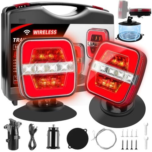 Upgraded Wireless Trailer Lights Magnetic, Rechargeable Tow Light Kit with 