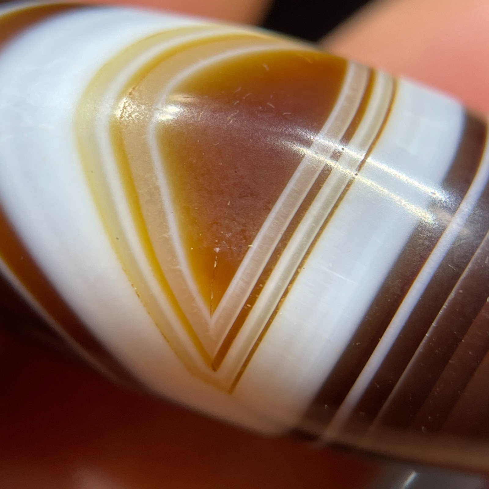 Tibet Natural Banded Agate Ancient DZI Beads 1 Eye Amulet Pendant 31×14mm #4512