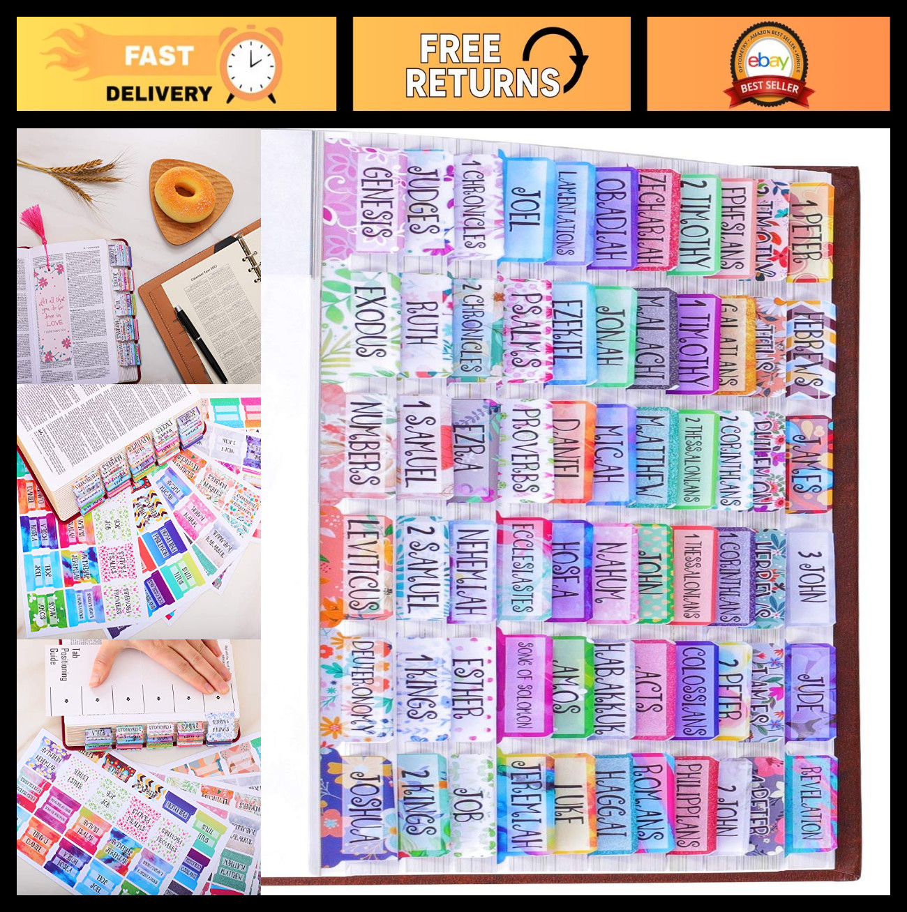 Colorful Floral Bible Tabs - Laminated Matte Film, 90 Index Tabs for Women & Gir