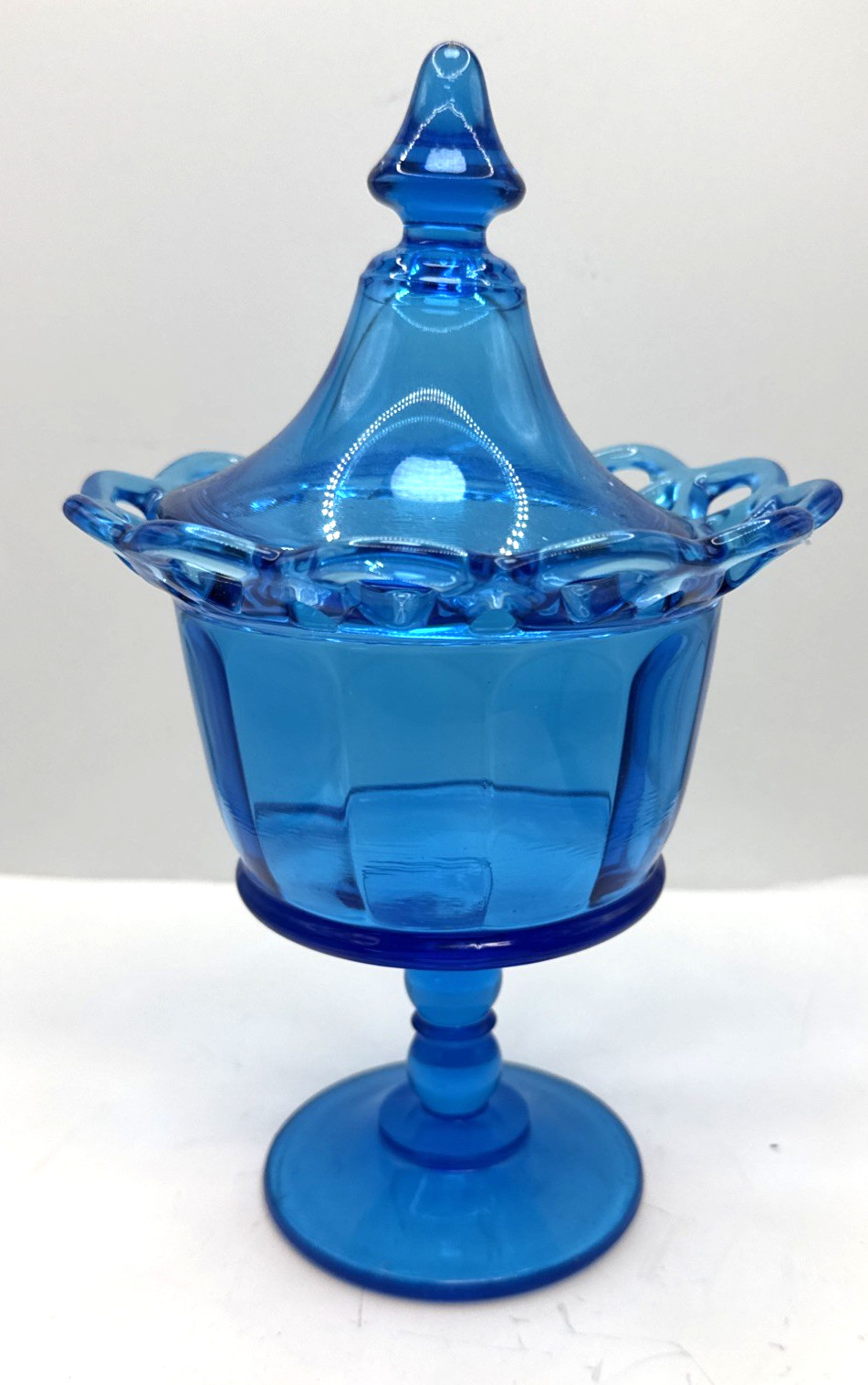 IMPERIAL Glass Ohio Antique Blue  Lace Edge Covered Candy Compote Dish Lace Edge