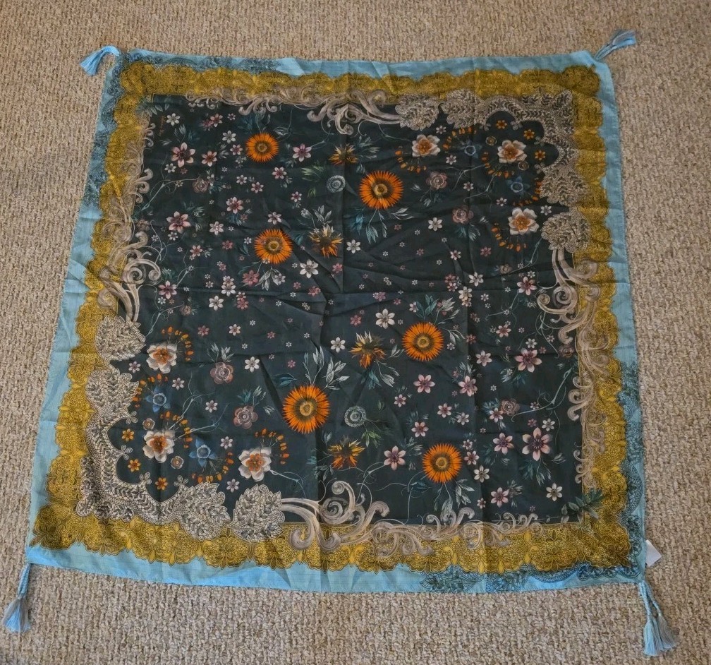 Johnny Was Silk Botan Scarf With Tassels NWOT