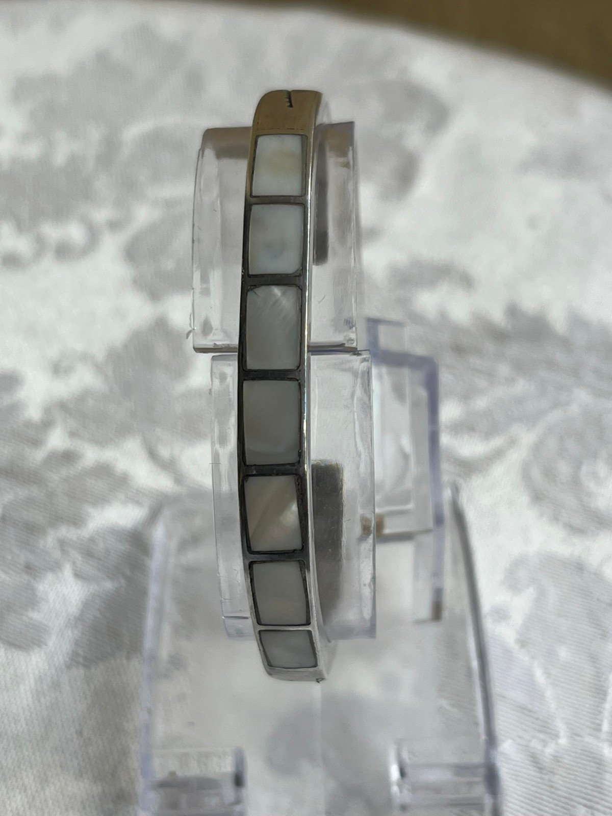 Vintage Native American Navajo Sterling Silver Cuff Bracelet MOP Inlay 16.66gr