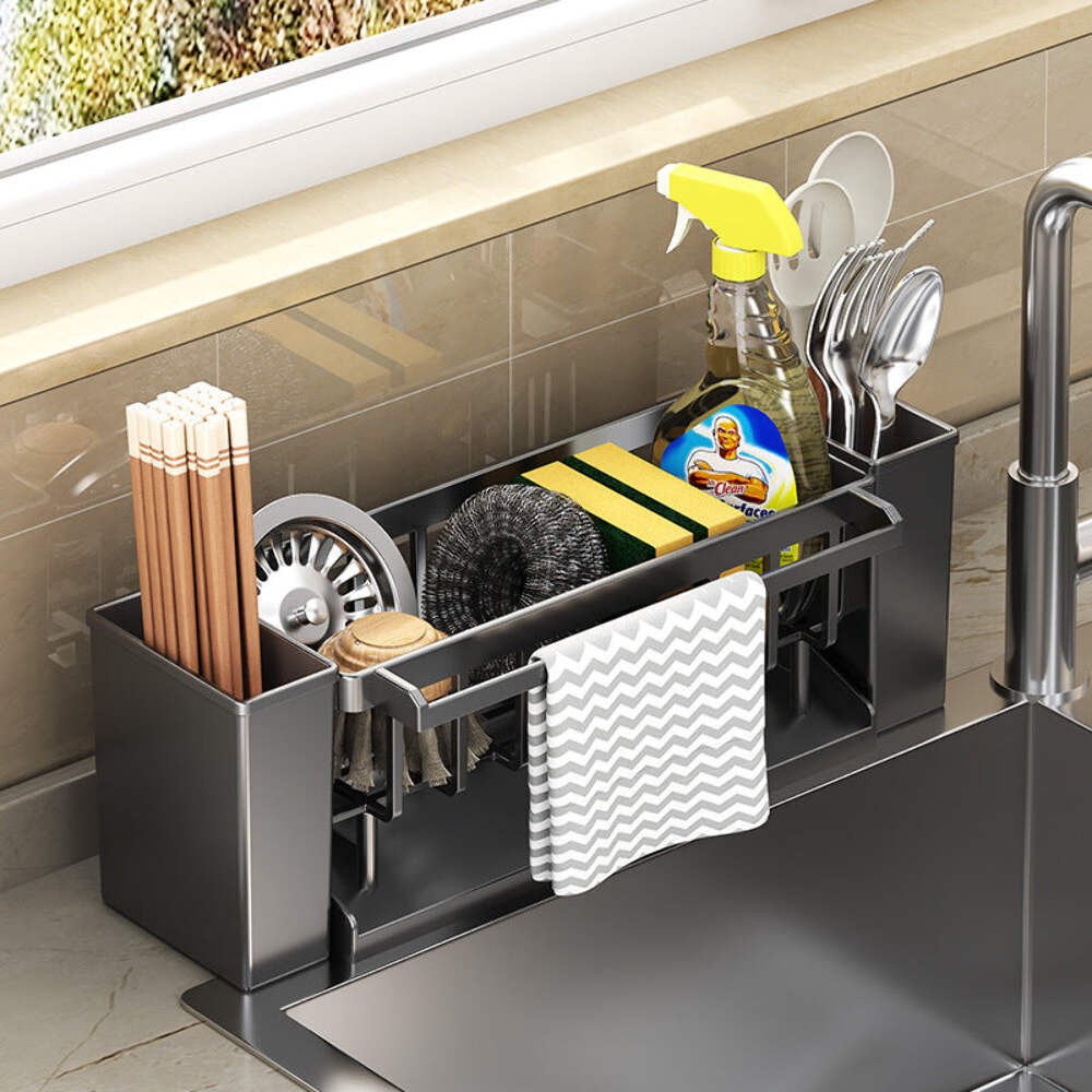 Multifunctional Sink Sponge Draining Rack – Countertop Soap & Sponge Organizer