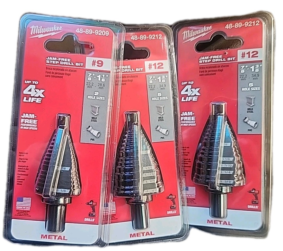 Milwaukee 48-89-9212 Jam-Free High Speed Steel Step Drill Bit (2) 3/8 in (1) 1/8