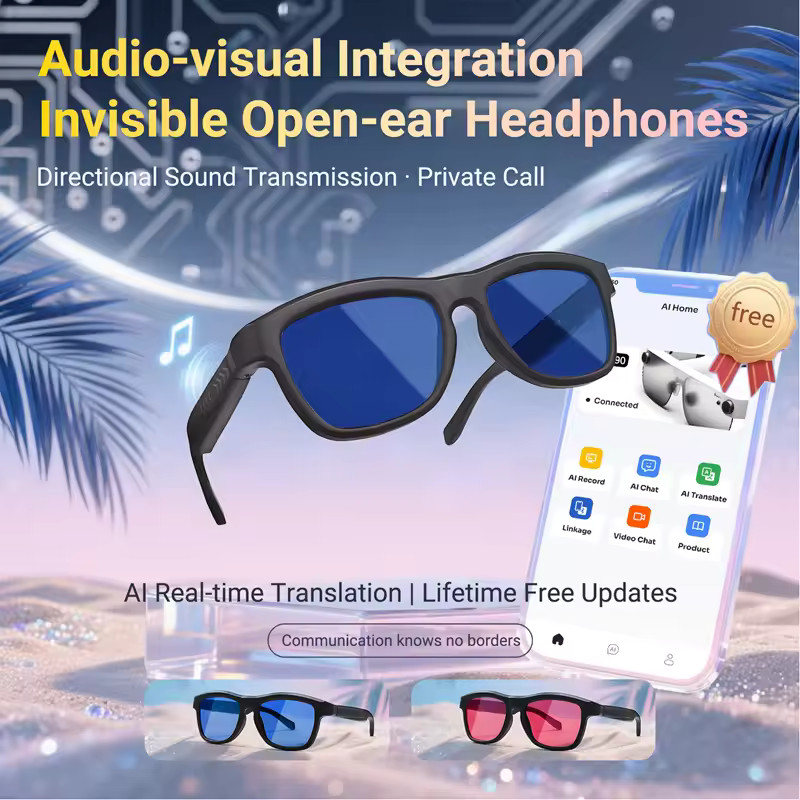 AI Translator Smart Glasses for Men Women, Bluetooth Audio Glasses with Photo