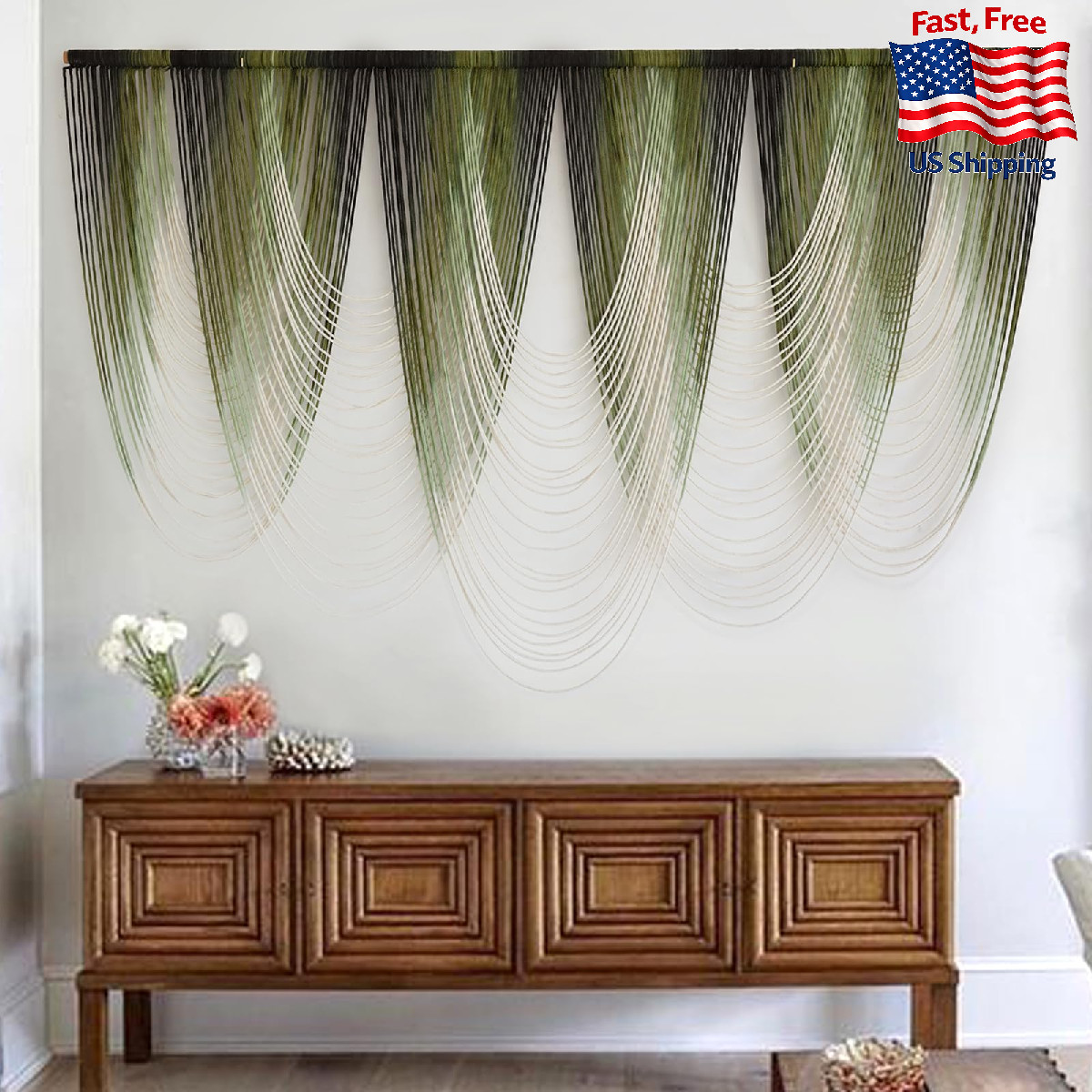 Macrame Wall Hanging Dip-Dyed Large Decor Yarn Tapestry 57"W x 41"L Boho Art