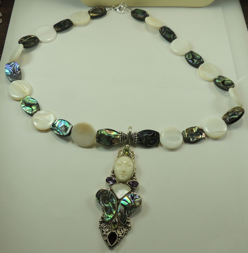 Statement  Abalone MOP Amethyst Mother of Pearl Necklace Sterling Silver