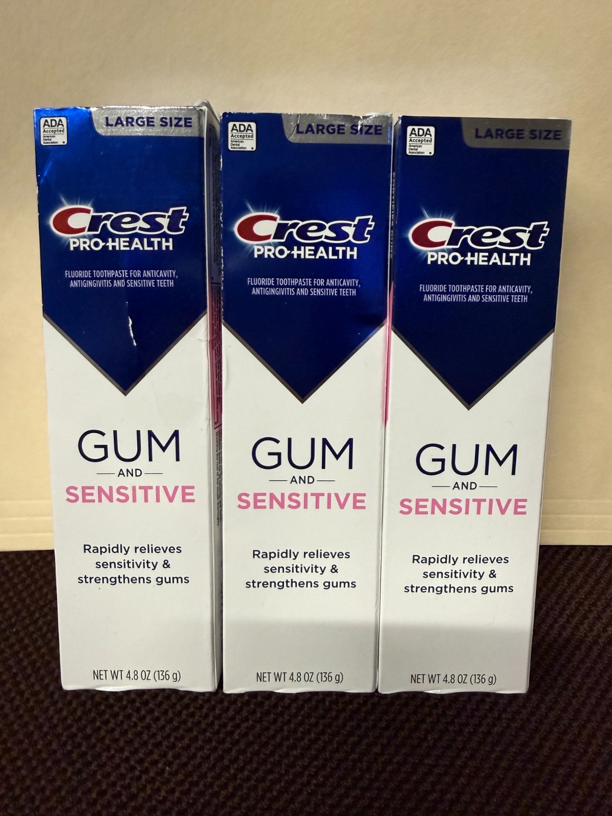 Lot of 3 Crest Pro Health Gum & Sensitive toothpaste, 4.8 oz each