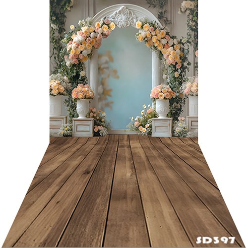 10'x20'Computer-paint Floral Arch Pillar Wedding Scene Backdrop Background SD397