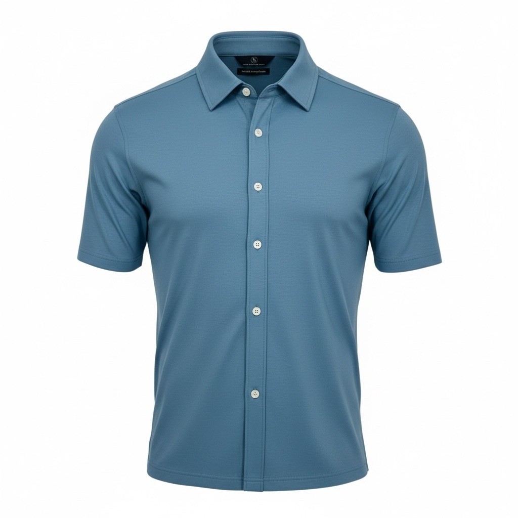 NEW Hart Schaffner Marx Men's MEDIUM Short Sleeve Button Up Shirt Blue Cotton