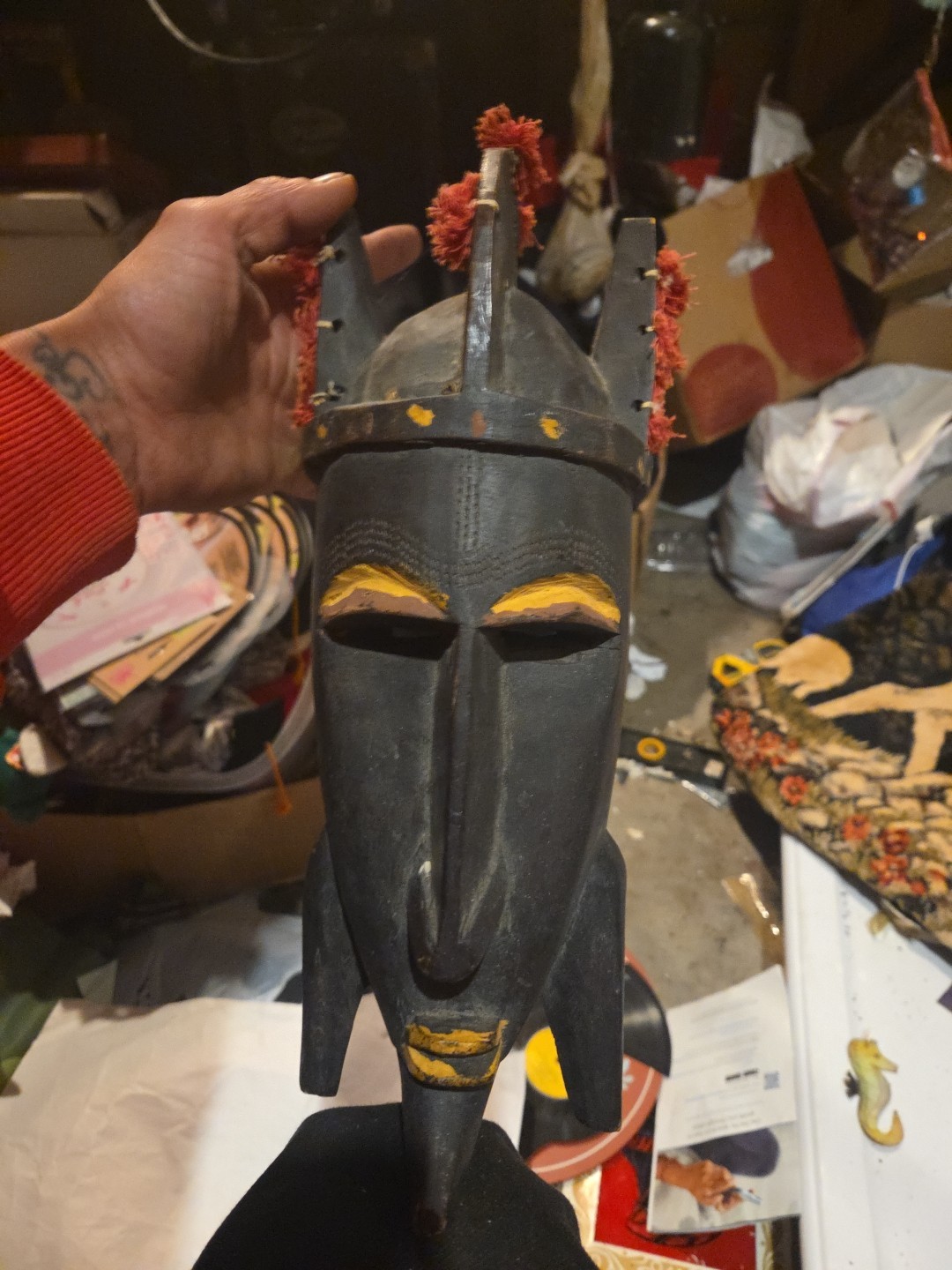 Vintage 12” African Bamana Ntomo Mask - Hand Carved Wood - Mali Tribal Art