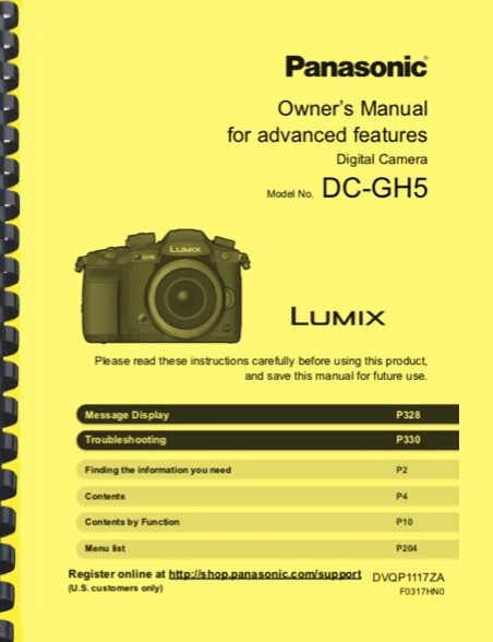 Panasonic Lumix GH5 DC-GH5 Camera USER OWNER'S MANUAL