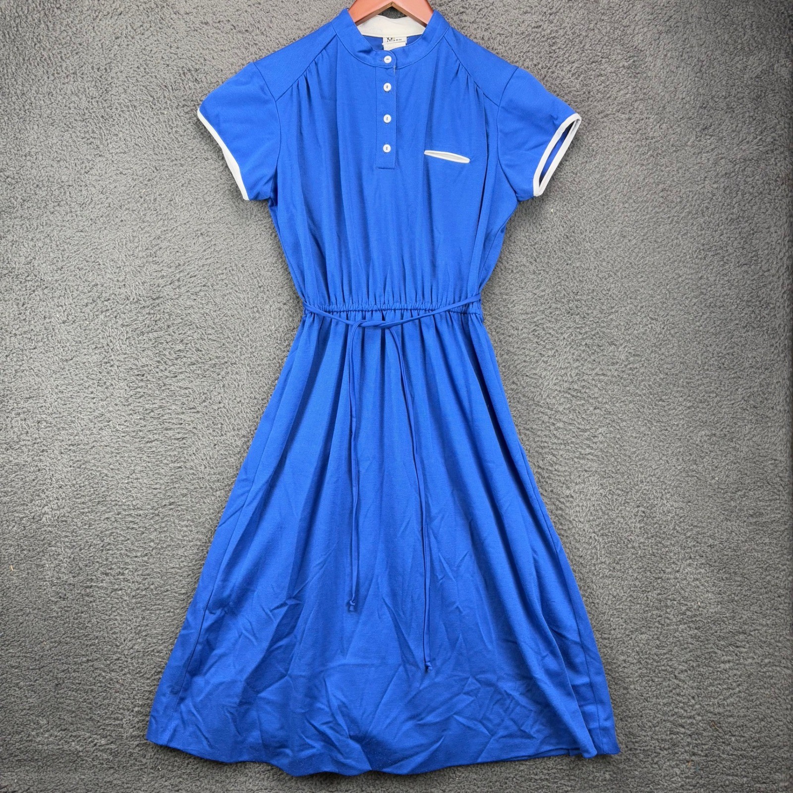 Vintage Miss Oops California Blue Polo Midi Dress Women Size 8 Retro 70s 80s