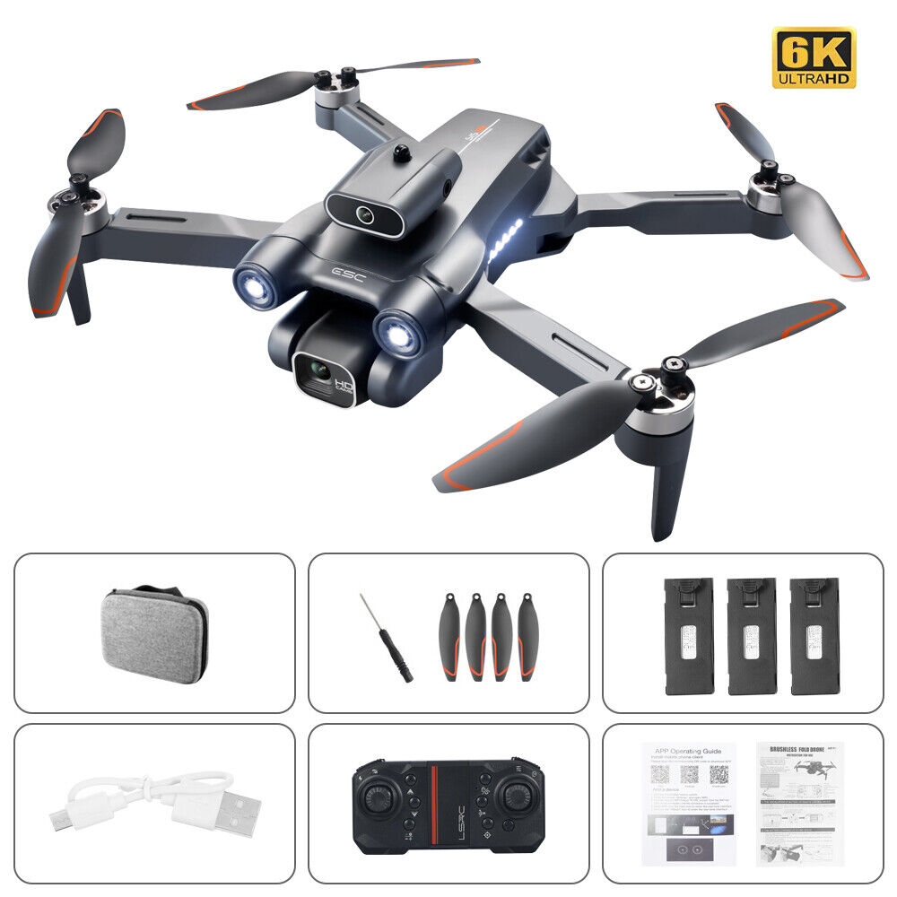 Foldable FPV RC Drone with 6K HD Wifi Camera Quadcopter Brushless +3 Battery