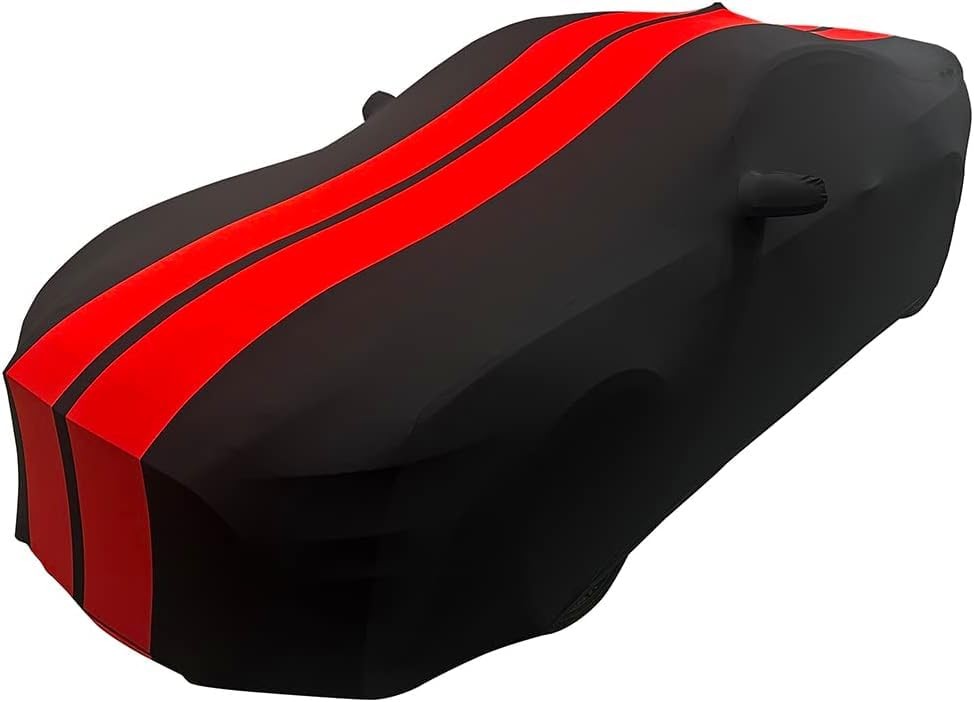 Waterproof Elastic Fabric Car Cover Black Red for Sport Sedan