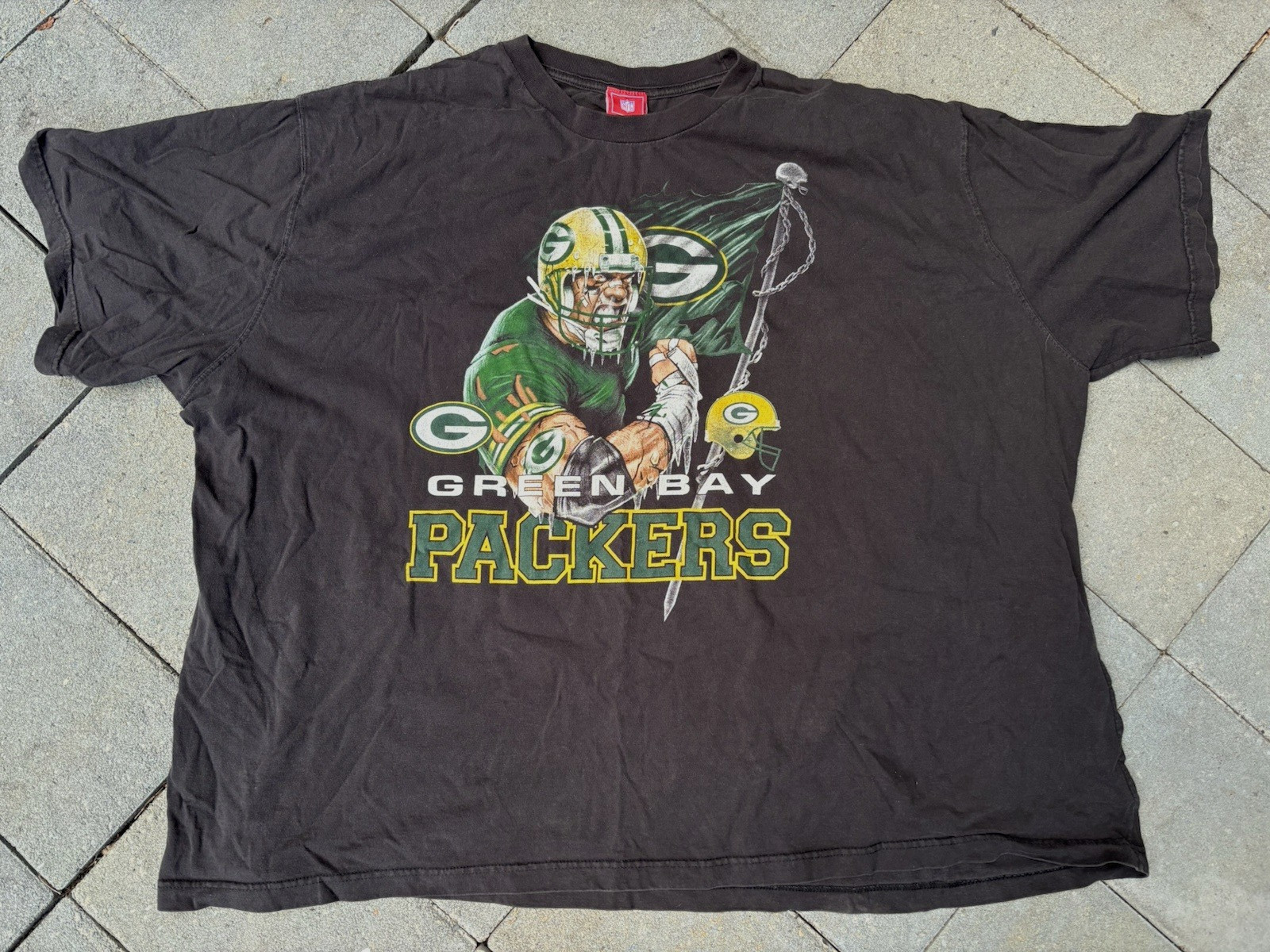 Vintage Green Bay Packers T Shirt Men 4XL Flag Tattoo Background 90s Black