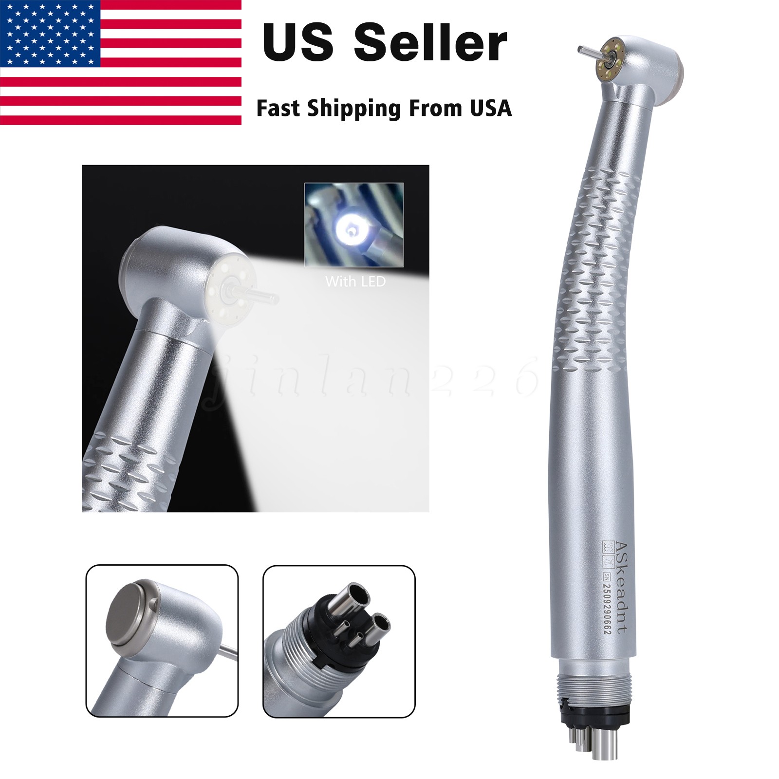 Dental Fiber Optic 5*LED E-generator High Speed Handpiece Shadowless Ring 4 Hole