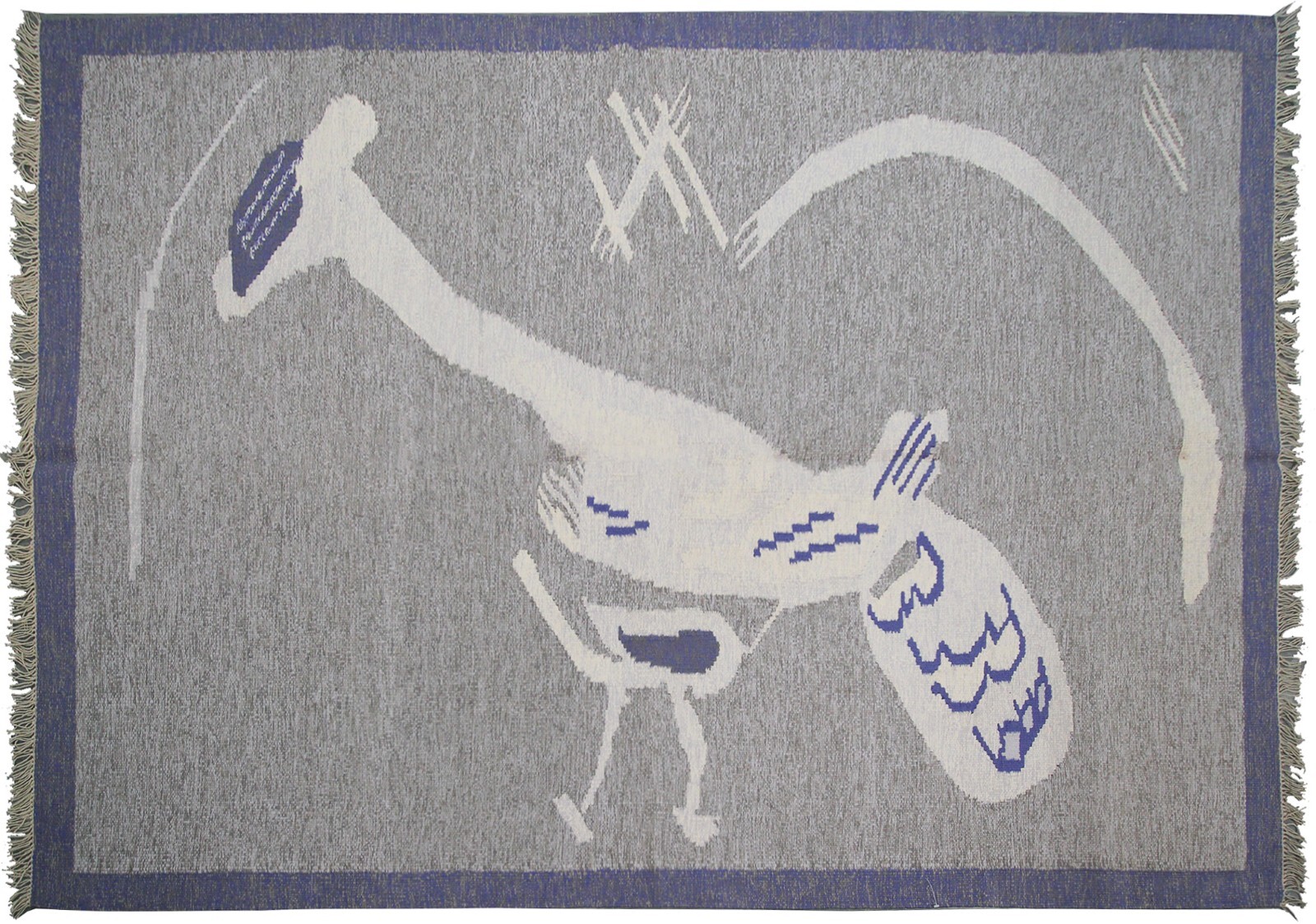 Vintage European Flatwoven Handmade Tapestry 5x7  Rug Art Nouveau Bird Design