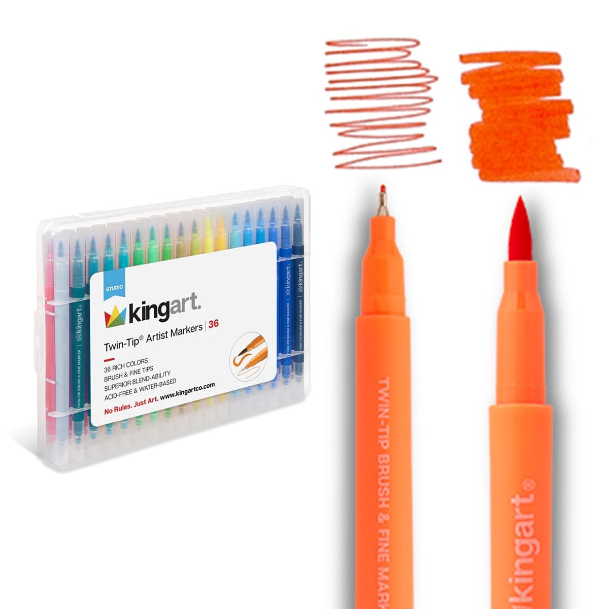 KINGART Dual Tip Brush Markers Art Pen 1 Count (Pack of 36), Unique Colors 