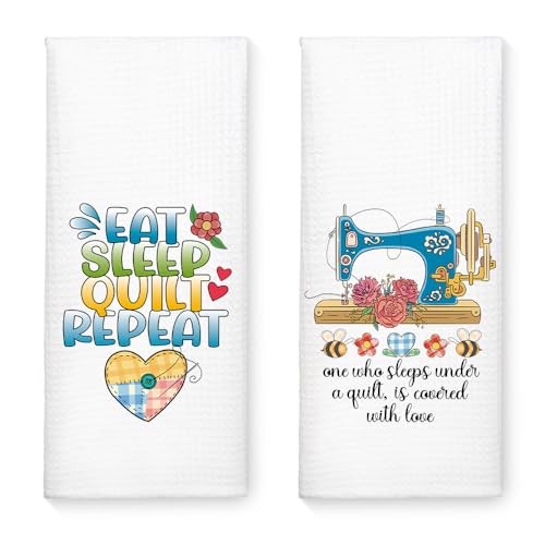 2PCS Eat Sleep Quilt Repeat Funny Sewing Kitchen Towels, Gift for Quilter, 