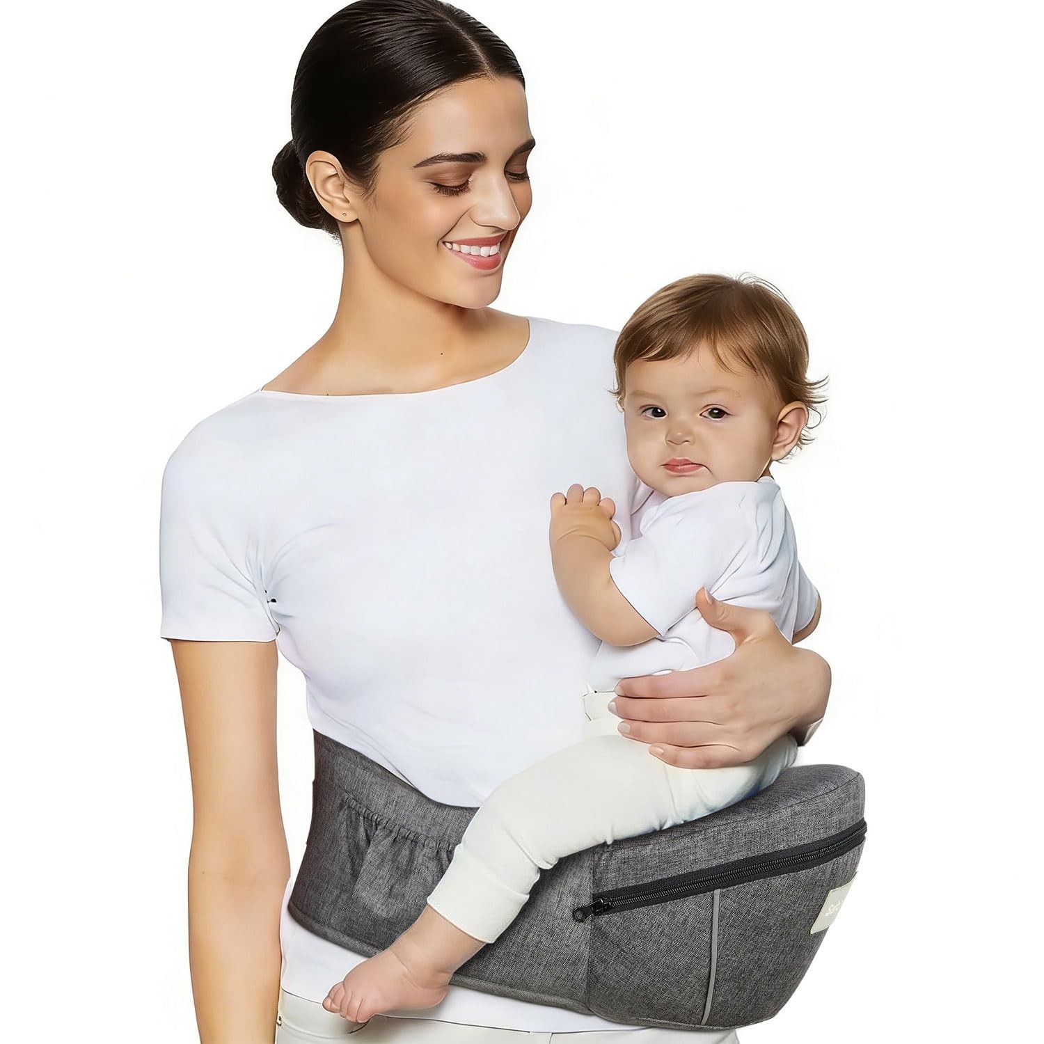 Ergonomic baby carrier with hip seat for newborns & toddlers, adjustable waist, 