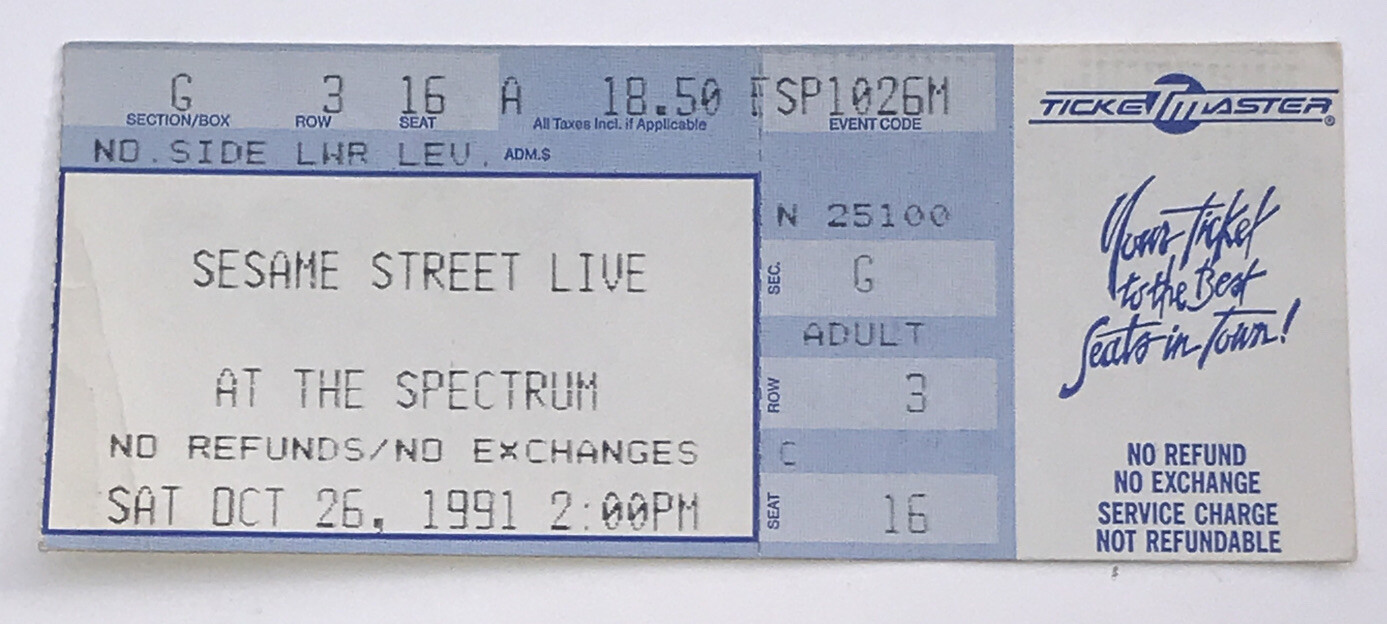 Sesame Street Live Spectrum Philadelphia Admission Pass Ticket Stub 10/26/1991