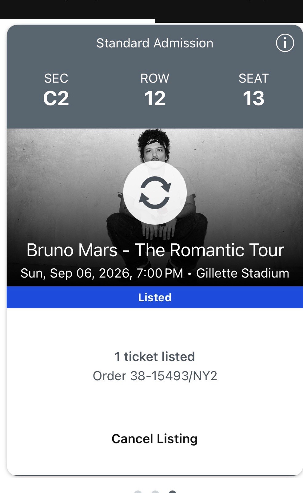 Bruno Mars The Romantic Tour 9/6/26 Gillette Stadium Foxboro MA. 1 Floor Tix.