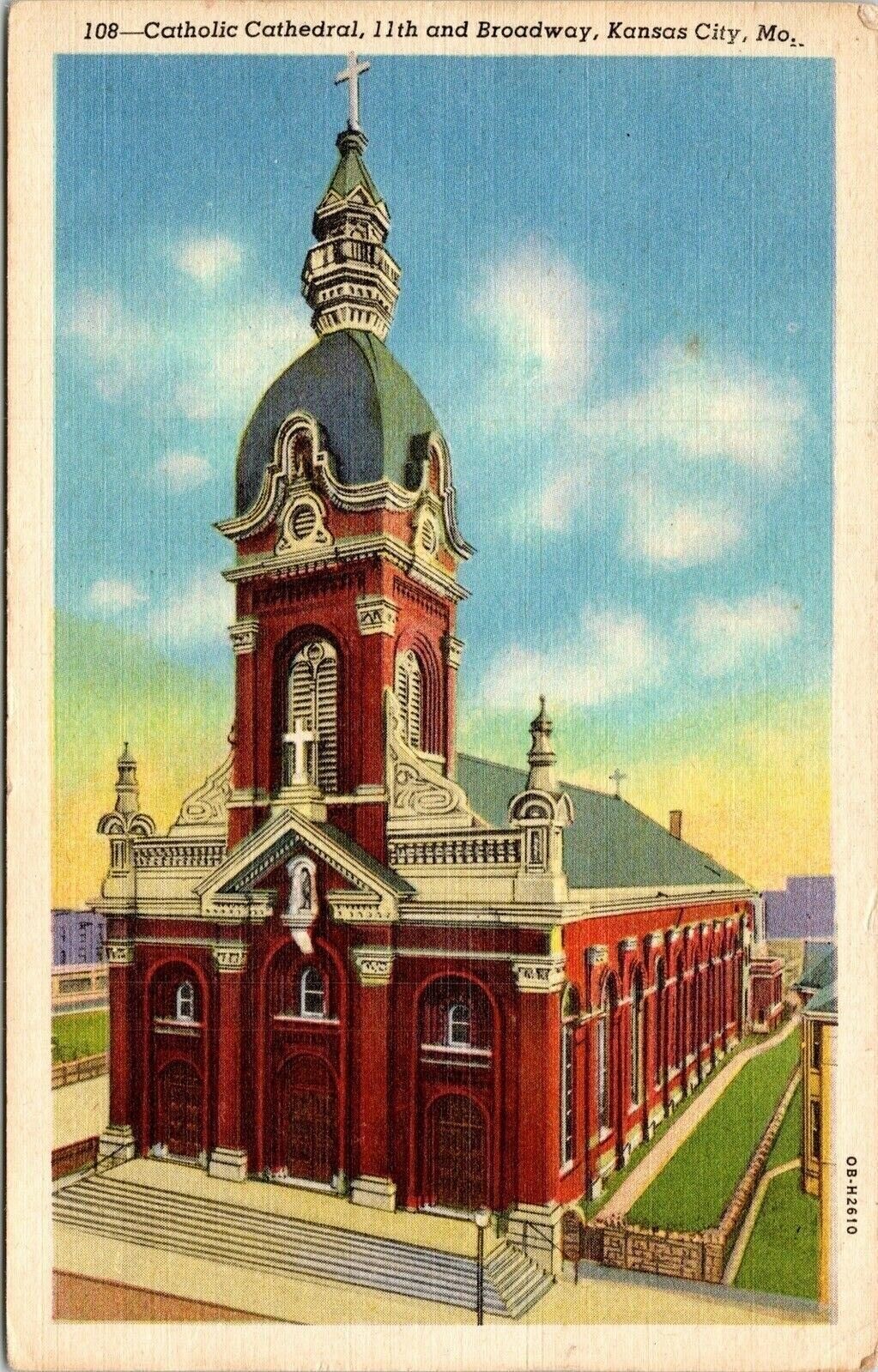 Catholic Cathedral 11th Broadway Kansas City MO Missiouri Linen Postcard VTG UNP