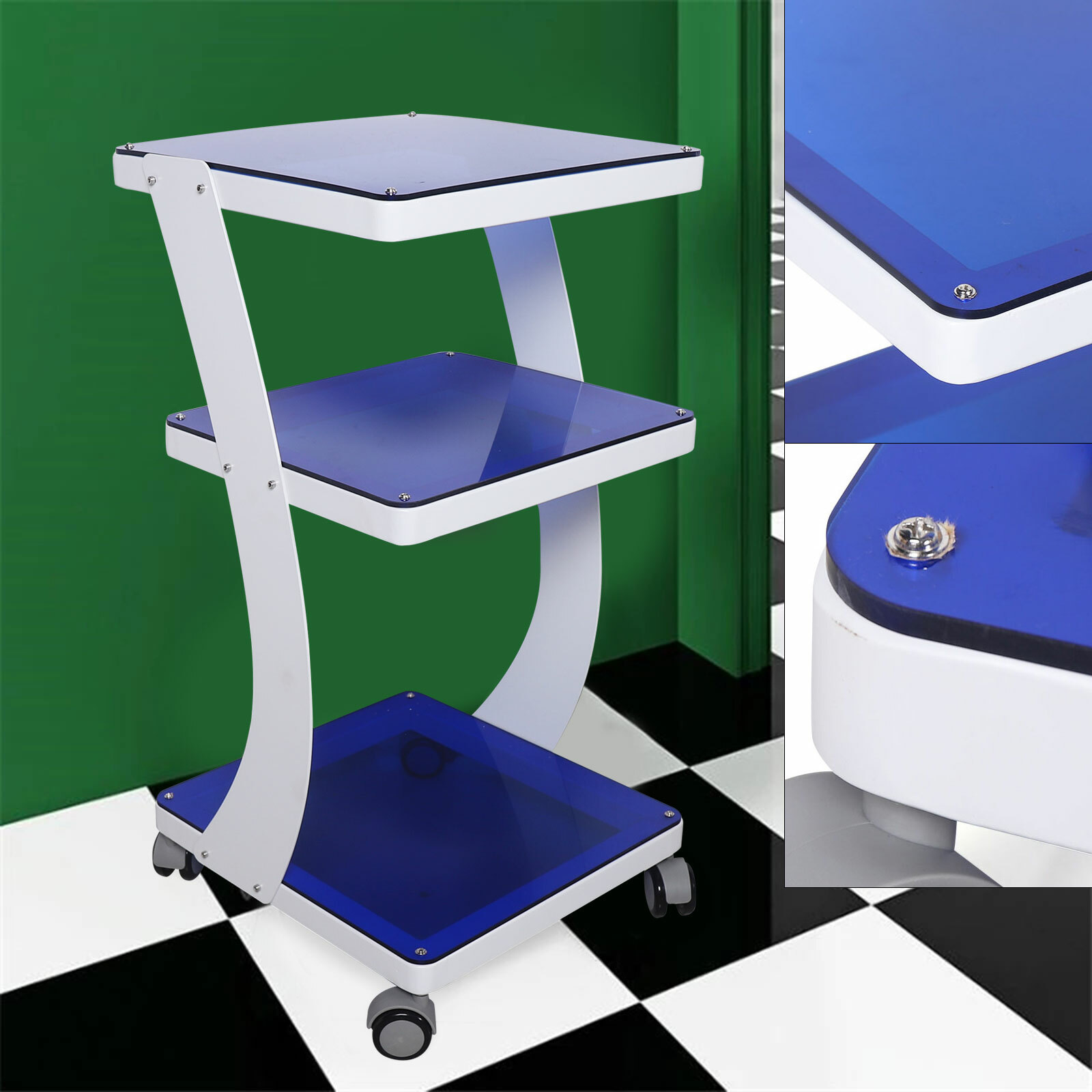 Salon Spa Rolling Trolley Cart 3-Tiers Shop Hair Beauty Cart w 4 Silent Wheel