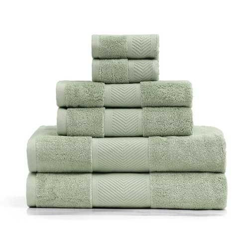  Premium 100% Cotton Towel Set 6 Piece，Soft Absorbent Towels for Sage Green