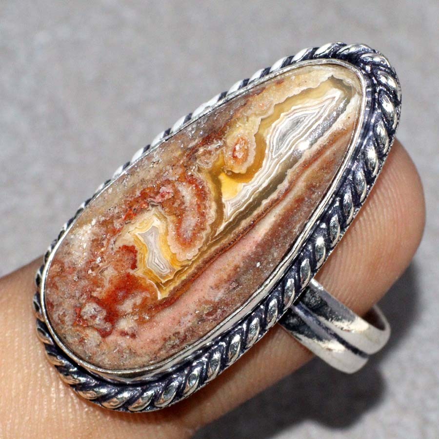 925 Silver Plated Mexican Laguna Lace Ethnic Ring Handmade Size US 8.5 GW