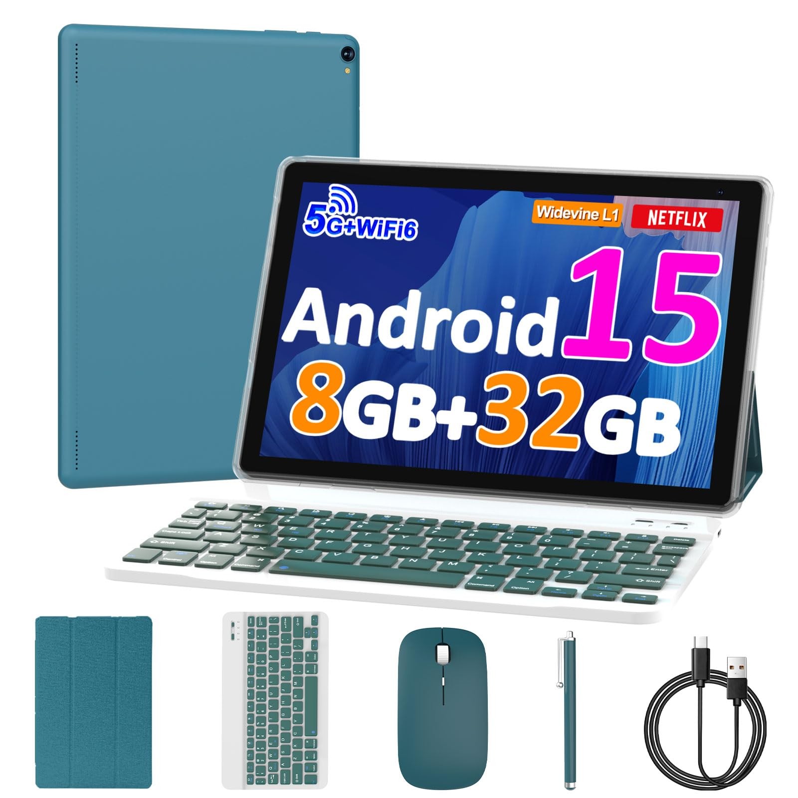 10 inch Android 15 Tablet, 8GB RAM 32GB ROM Powerful Quad-core CPU, 1280*800 ...