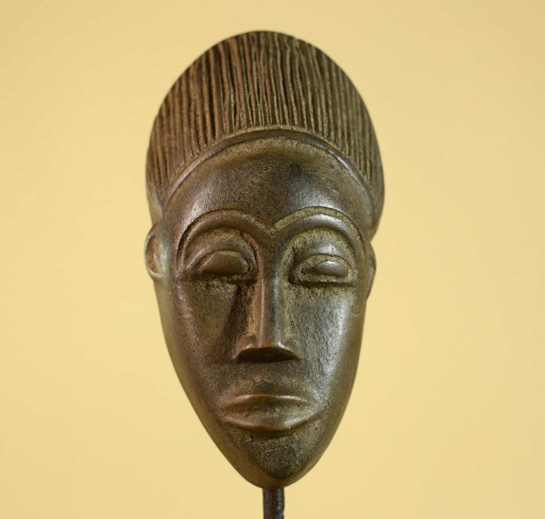 African Wooden Baule Style Portrait Mask Hand-Carved Wood Display Art-G6280