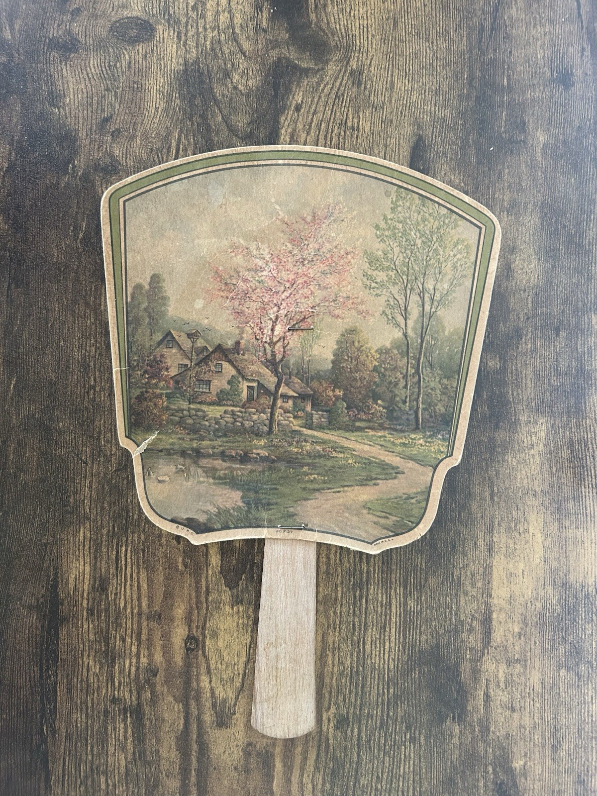 Vintage Modern Dairy Paris ILL Spring Cottage Bridge Hand Fan